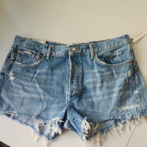 Agolde Light Blue Distressed Jean Shorts